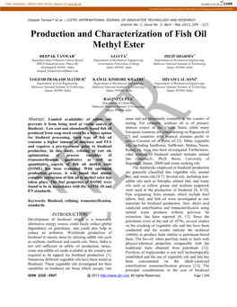 Production and Characterization of Fish Oil Methyl Ester