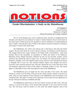 Gender Discrimination: a Study on the Mahabharata