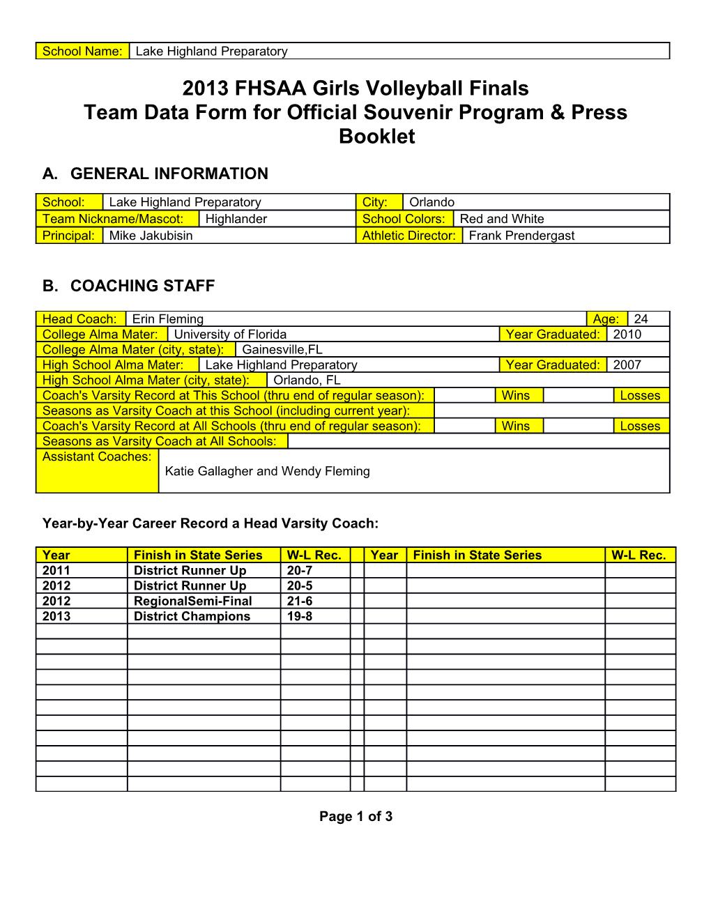 Team Data Form for Official Souvenir Program & Press Booklet s12