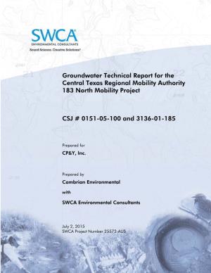 Groundwater Technical Report for the Central Texas Regional Mobility Authority 183 North Mobility Project