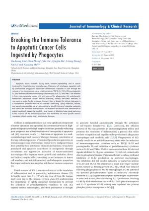 Breaking the Immune Tolerance to Apoptotic Cancer Cells Ingested by Phagocytes