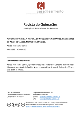 Revista De Guimarães Publicação Da Sociedade Martins Sarmento