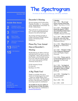 The Spectrogram December 2005 Newsletter for the Society of Telescopy, Astronomy, and Radio