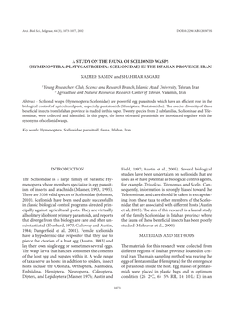 A Study on the Fauna of Scelionid Wasps (Hymenoptera: Platygastroidea: Scelionidae) in the Isfahan Province, Iran