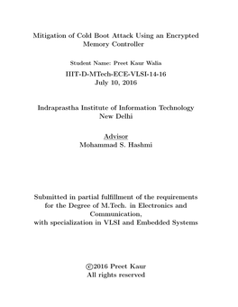 Mitigation of Cold Boot Attack Using an Encrypted Memory Controller IIIT