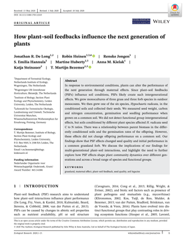 How Plant–Soil Feedbacks Influence the Next Generation of Plants
