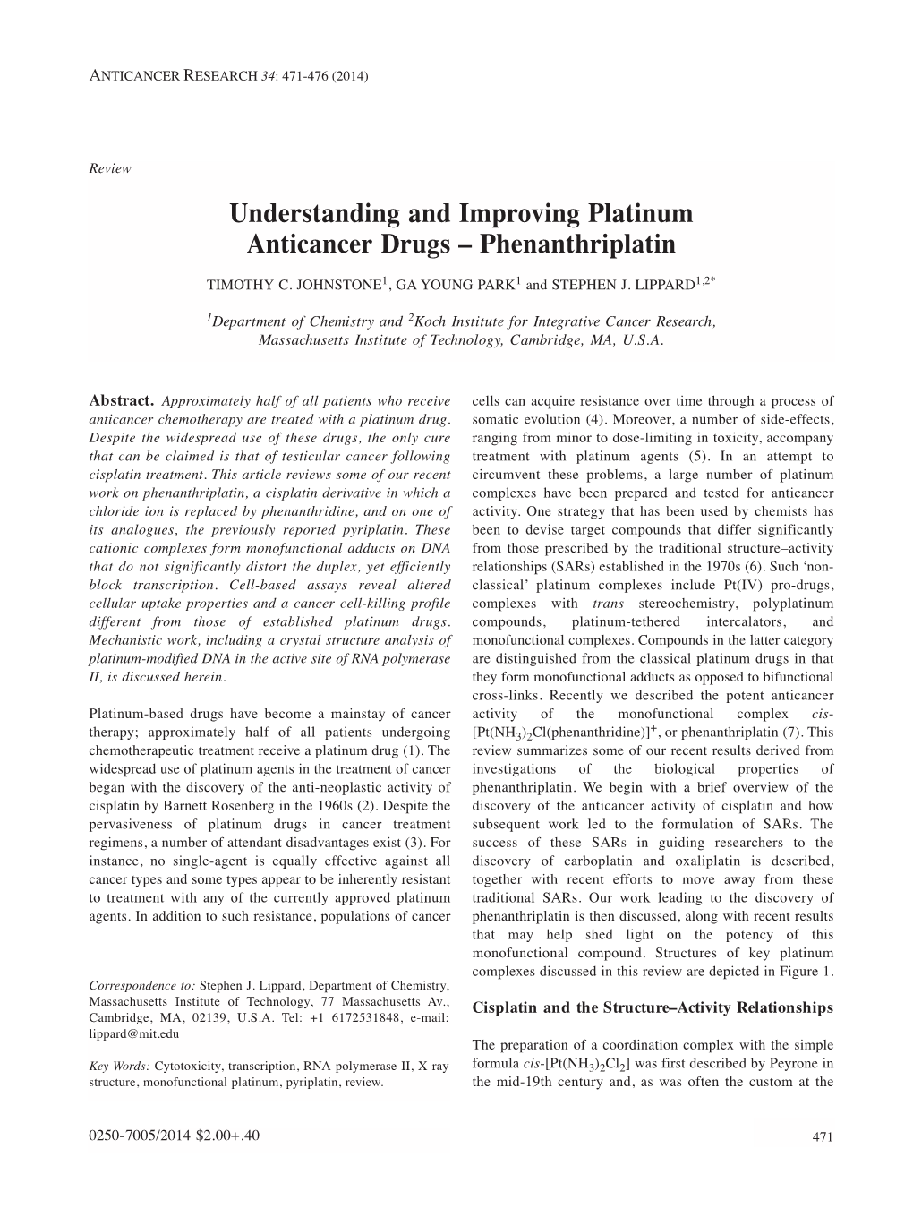 Understanding and Improving Platinum Anticancer Drugs – Phenanthriplatin