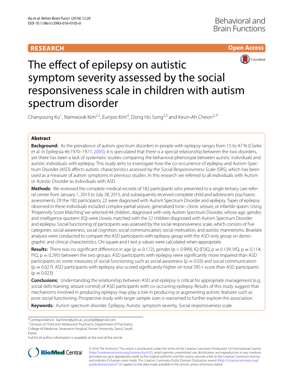 The Effect of Epilepsy on Autistic Symptom Severity Assessed by The