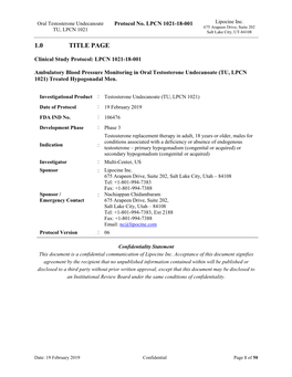 Study Protocol: LPCN 1021-18-001
