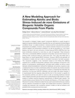 A New Modeling Approach for Estimating Abiotic and Biotic Stress-Induced De Novo Emissions of Biogenic Volatile Organic Compounds from Plants