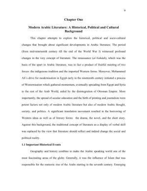 Chapter One Modern Arabic Literature: a Historical, Political and Cultural