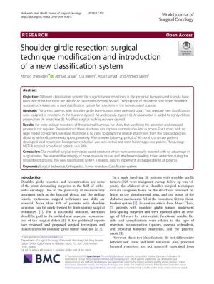 Shoulder Girdle Resection: Surgical Technique Modification And