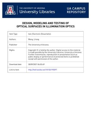 Design, Modeling and Testing of Optical Surfaces in Illumination Optics