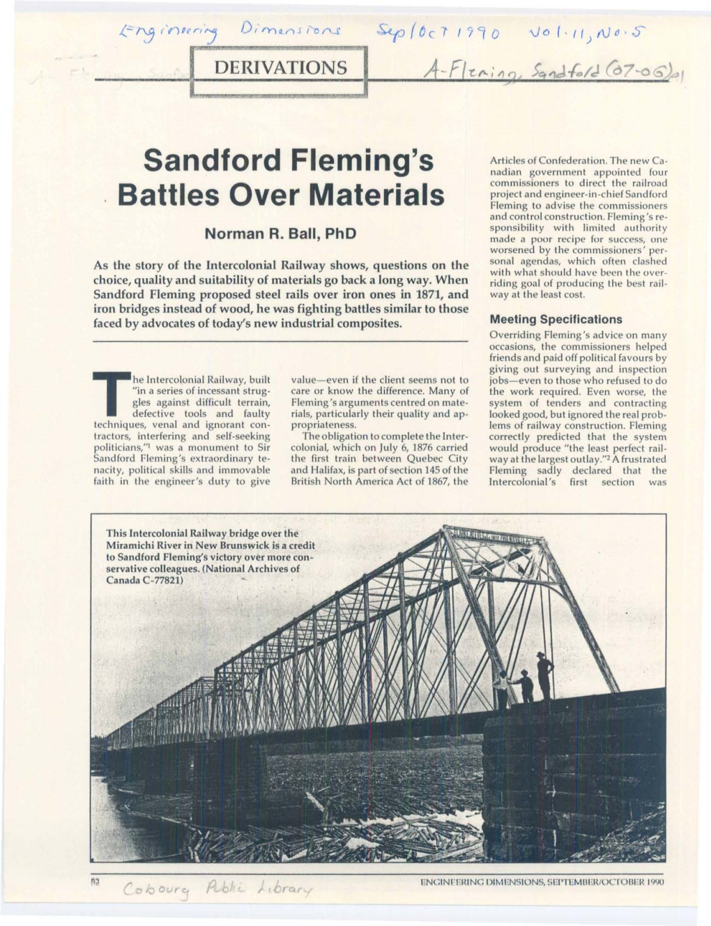 Sandford Fleming's Battles Over Materials