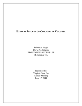 Ethical Issues for Corporate Counsel