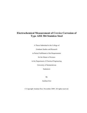 Electrochemical Measurement of Crevice Corrosion of Type AISI 304 Stainless Steel