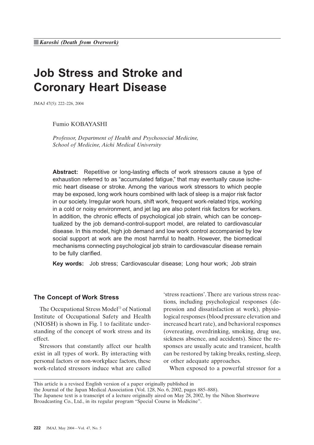 Job Stress and Stroke and Coronary Heart Disease
