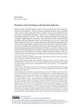 Mamluks of Jewish Origin in the Mamluk Sultanate (MSR XXII 2019)