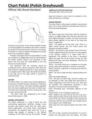 Chart Polski (Polish Greyhound) Official UKC Breed Standard Sighthound and Pariah Dog Group ©Copyright 1996, United Kennel Club