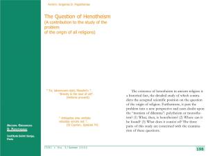 The Question of Henotheism (A Contribution to the Study of the Problem of the Origin of All Religions)