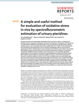 A Simple and Useful Method for Evaluation of Oxidative Stress in Vivo