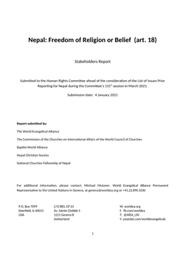 Nepal: Freedom of Religion Or Belief (Art. 18)