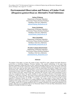 Bruguiera Gymnorrhiza) As Alternative Food Substance