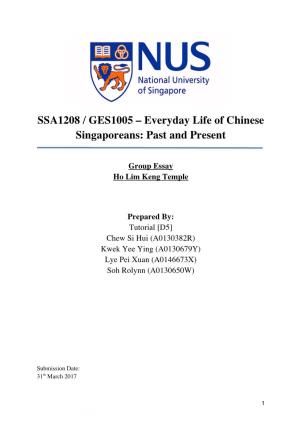 SSA1208 / GES1005 – Everyday Life of Chinese Singaporeans: Past and Present