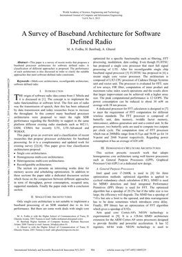 A Survey of Baseband Architecture for Software Defined Radio M