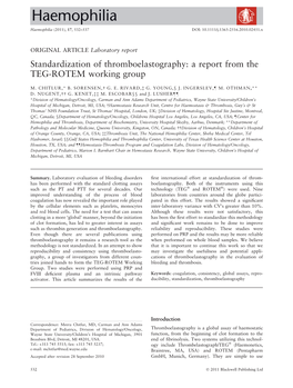 Standardization of Thromboelastography: a Report from the TEG-ROTEM Working Group