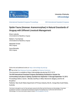 Spider Fauna (Araneae: Araneomorphae) in Natural Grasslands of Uruguay with Different Livestock Management