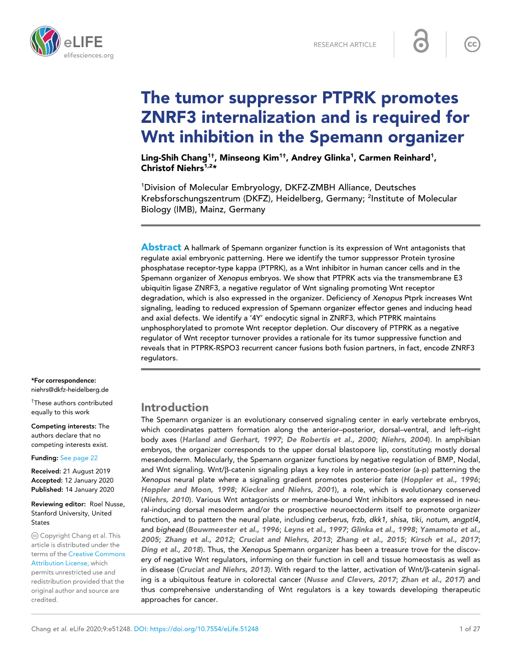 The Tumor Suppressor PTPRK Promotes ZNRF3 Internalization
