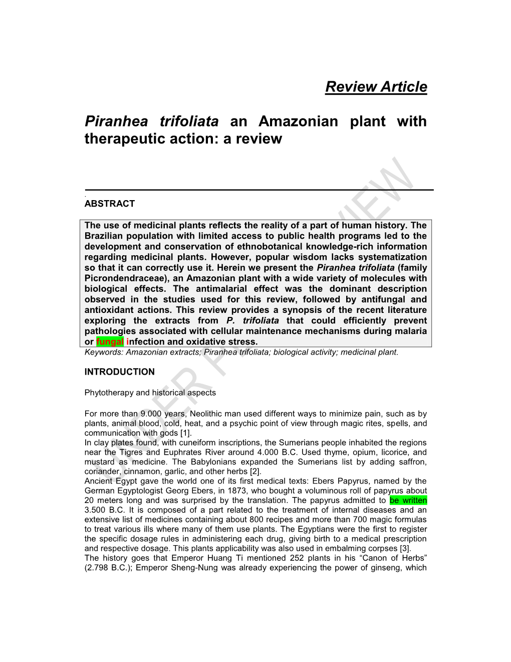 Review Article Piranhea Trifoliata an Amazonian Plant with Therapeutic Action