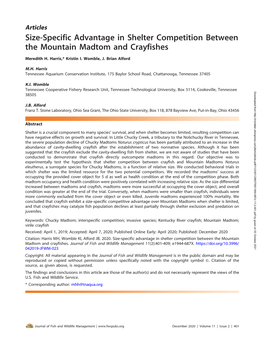 Size-Specific Advantage in Shelter Competition Between the Mountain Madtom and Crayfishes