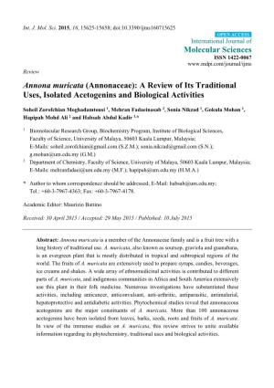 Annona Muricata (Annonaceae): a Review of Its Traditional Uses, Isolated Acetogenins and Biological Activities