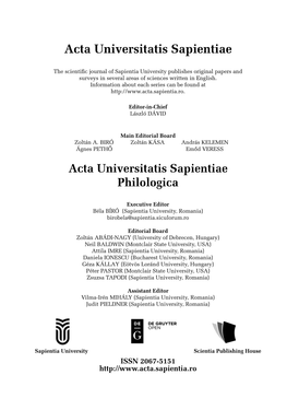 Acta Universitatis Sapientiae Philologica