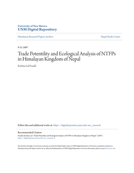 Trade Potentility and Ecological Analysis of Ntfps in Himalayan Kingdom of Nepal Krishna Lal Poudel