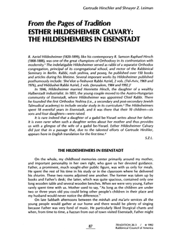 Esther Hildesheimer Calvary: the Hildesheimers in Eisenstadt