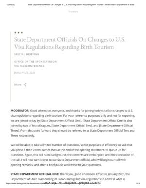State Department Officials on Changes to U.S. Visa Regulations Regarding Birth Tourism - United States Department of State