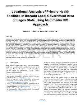 Locational Analysis of Primary Health Facilities in Ikorodu Local Government Area of Lagos State Using Multimedia GIS Approach By