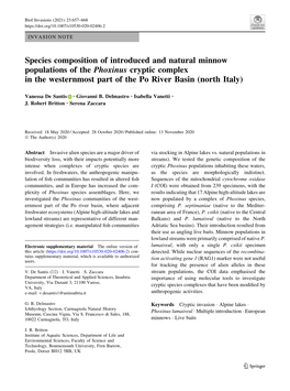 Species Composition of Introduced and Natural Minnow Populations of the Phoxinus Cryptic Complex in the Westernmost Part of the Po River Basin (North Italy)
