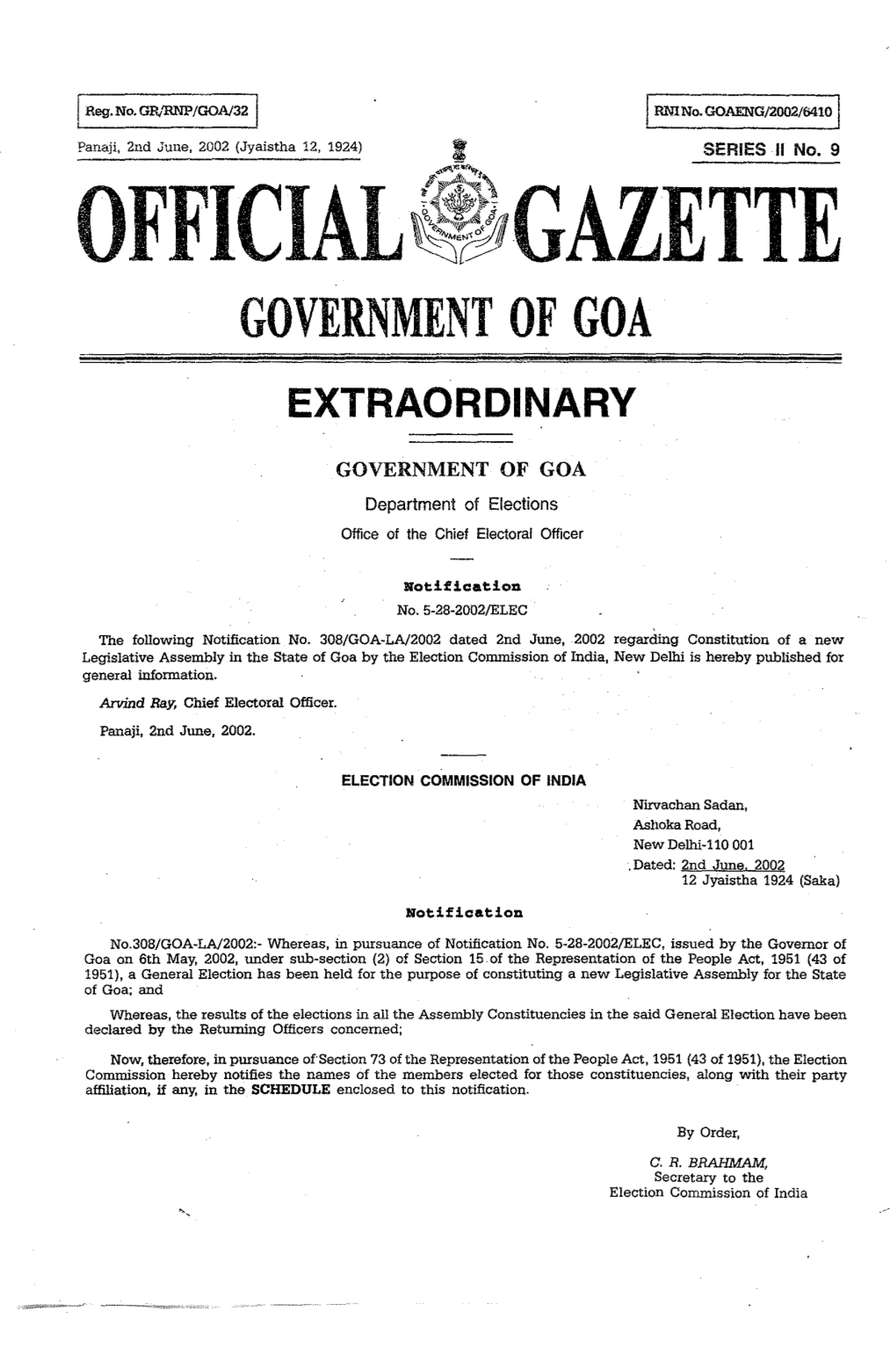 GOVERN~Ient of GOA EXTRAORDINARY