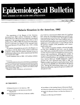 Malaria Situation in the Americas, 1982