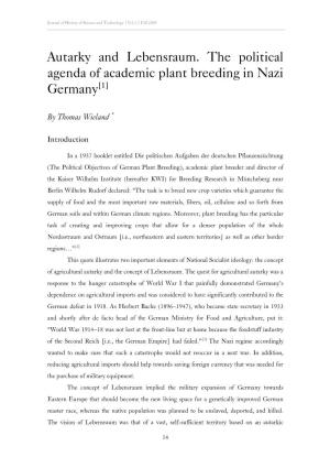 Autarky and Lebensraum. the Political Agenda of Academic Plant Breeding in Nazi Germany[1]
