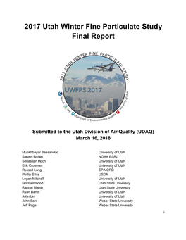 Utah Winter Fine Particulate Study (UWFPS) 2017 Final Report