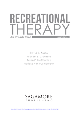 Recreational THERAPY an Introduction Fourth Edition