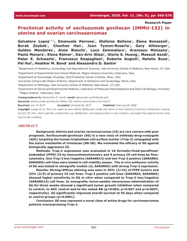 (IMMU-132) in Uterine and Ovarian Carcinosarcomas