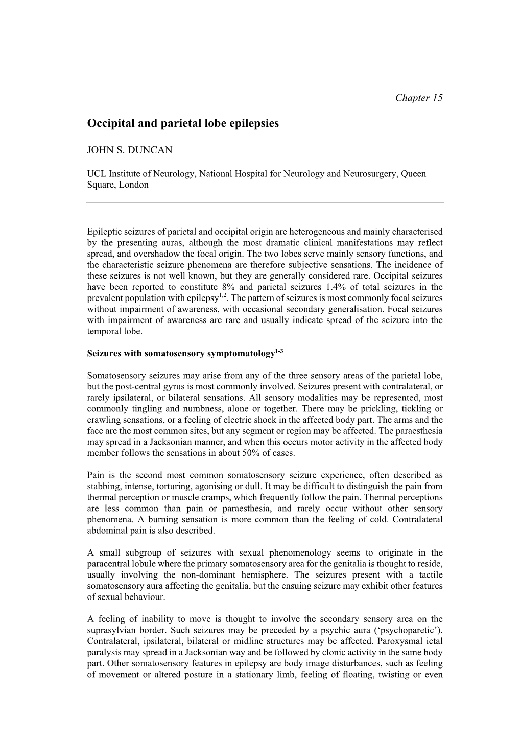 Occipital and Parietal Lobe Epilepsies