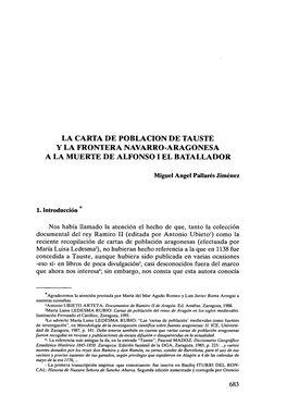 La Carta De Poblacion De Tauste Y La Frontera Navarro-Aragonesa a La Muerte De Alfonso I El Batallador