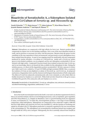 Bioactivity of Serratiochelin A, a Siderophore Isolated from a Co-Culture of Serratia Sp